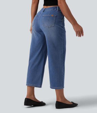 Halara Flex™ Mid Rise Straight Leg Washed Cropped Casual Jeans with Pockets