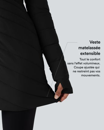 Doudoune décontractée ajustée extensible col montant à manches longues avec passants pouces, zips à l'ourlet et poches