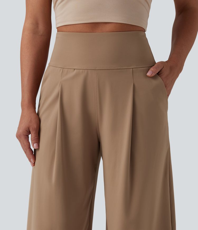 SoftlyZero™ Airy High Waisted Tummy Control Wide Leg Cool Touch Casual Trousers with Pockets-UPF50+