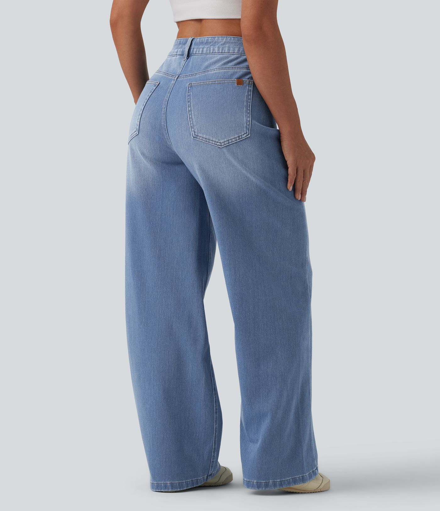 Jean baggy asymétrique Halara Flex™ taille haute effet délavé avec poches