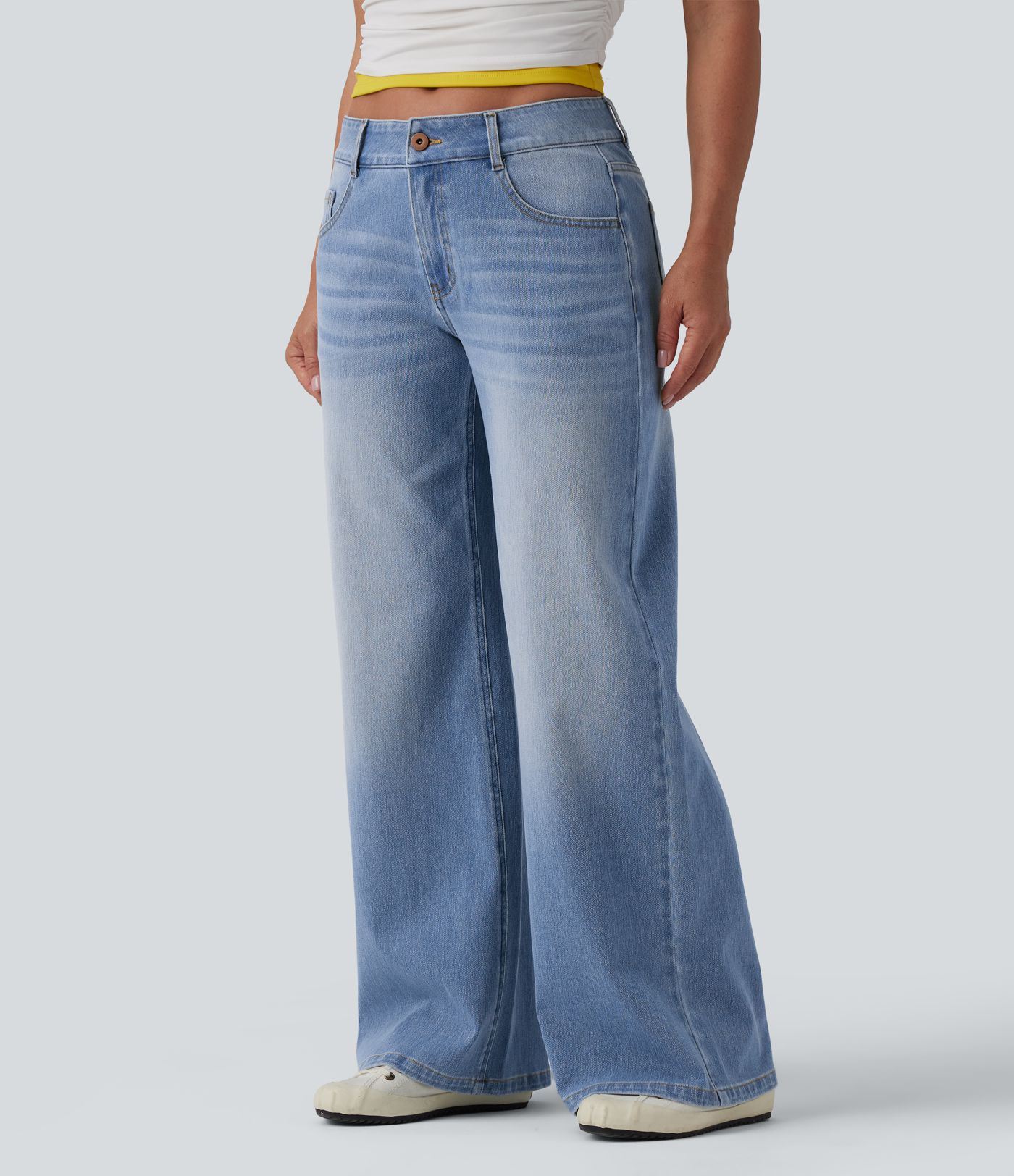 Halara Flex™ Low Rise Zipper Pockets Washed Baggy Wide Leg Women Casual Denim Jeans