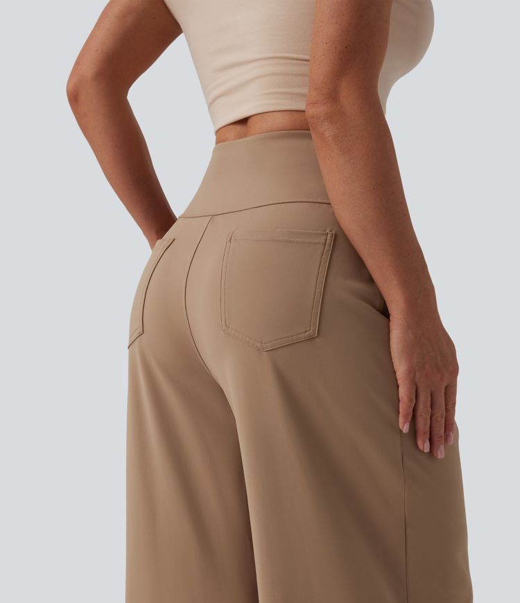 SoftlyZero™ Airy High Waisted Tummy Control Wide Leg Cool Touch Casual Trousers with Pockets-UPF50+