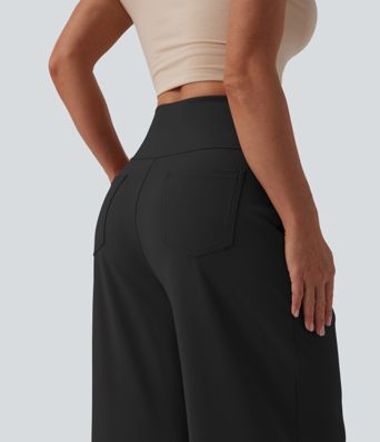 SoftlyZero™ Airy High Waisted Tummy Control Wide Leg Cool Touch Casual Trousers with Pockets-UPF50+