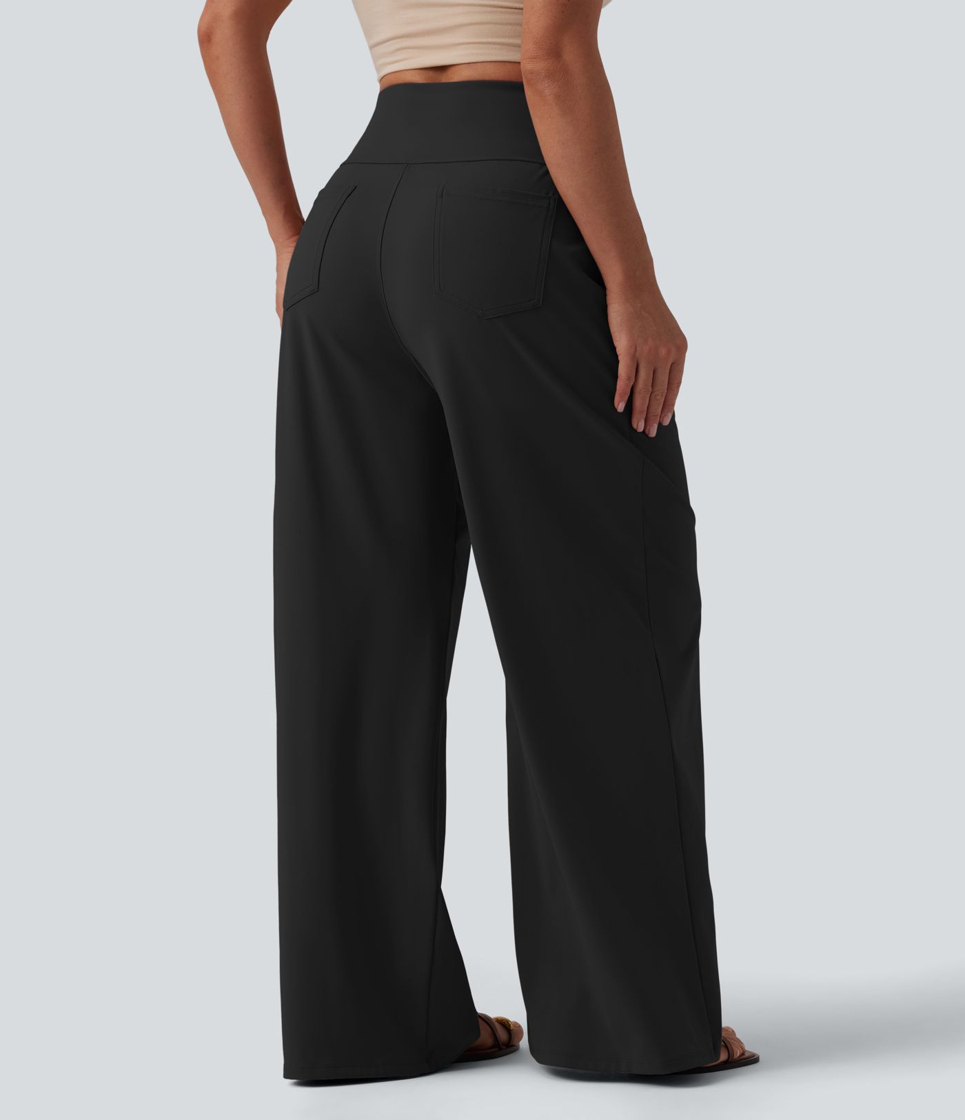 SoftlyZero™ Airy High Waisted Tummy Control Wide Leg Cool Touch Casual Trousers with Pockets-UPF50+