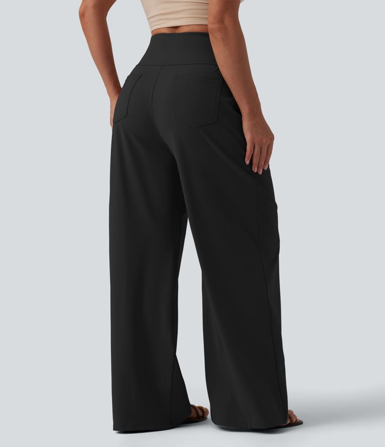 SoftlyZero™ Airy High Waisted Tummy Control Wide Leg Cool Touch Casual Trousers with Pockets-UPF50+