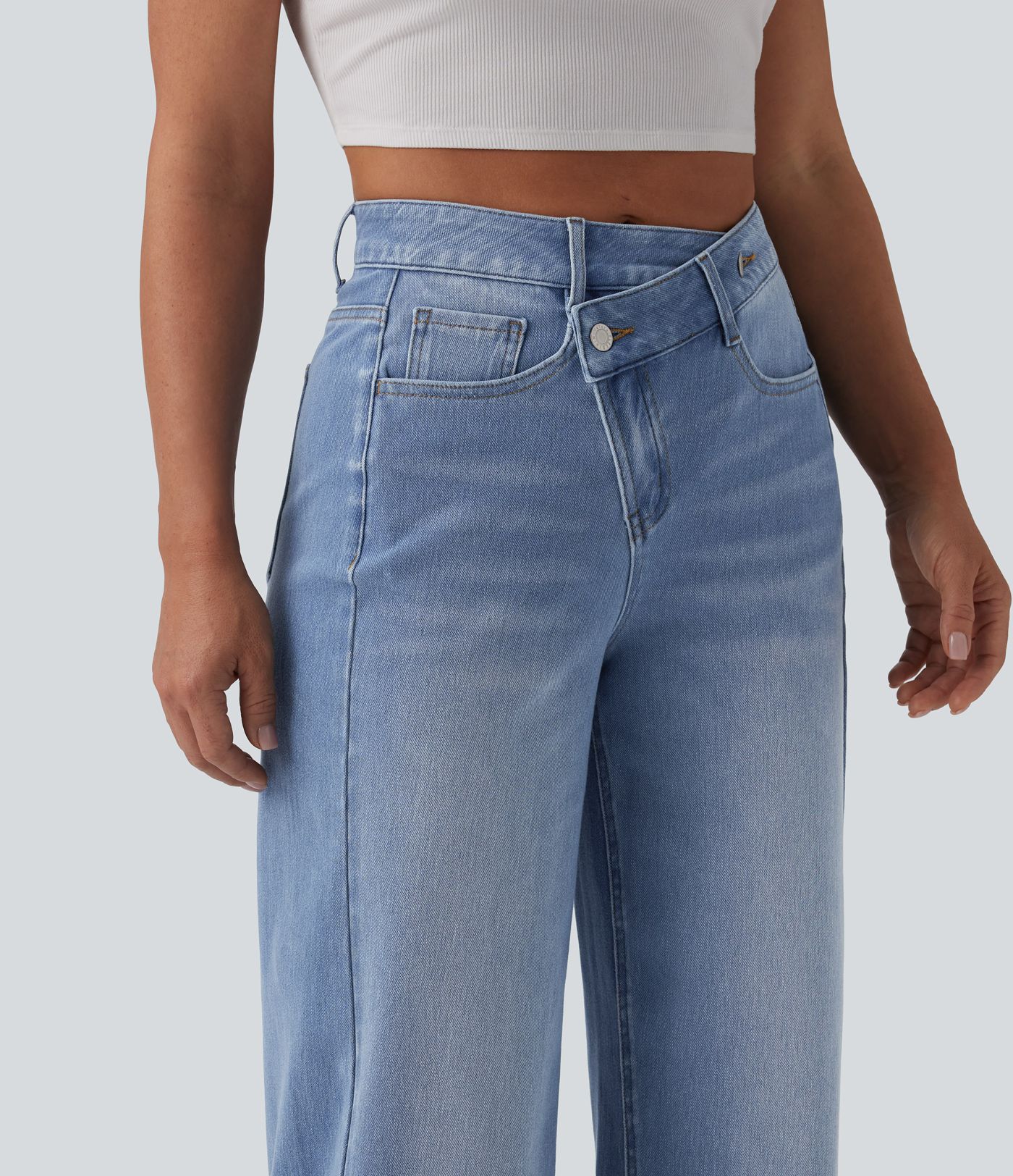 Jean baggy asymétrique Halara Flex™ taille haute effet délavé avec poches