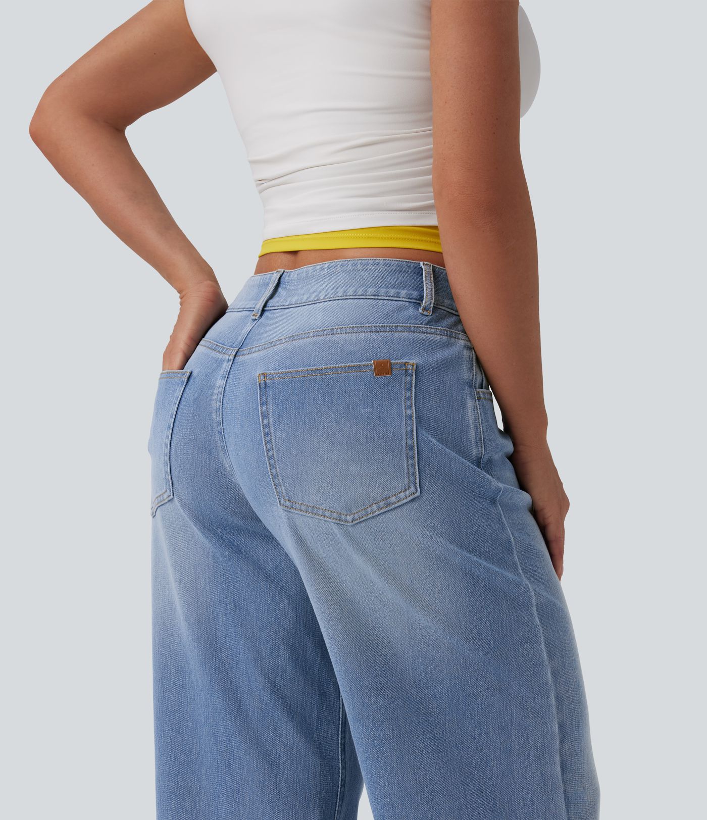 Halara Flex™ Low Rise Zipper Pockets Washed Baggy Wide Leg Women Casual Denim Jeans