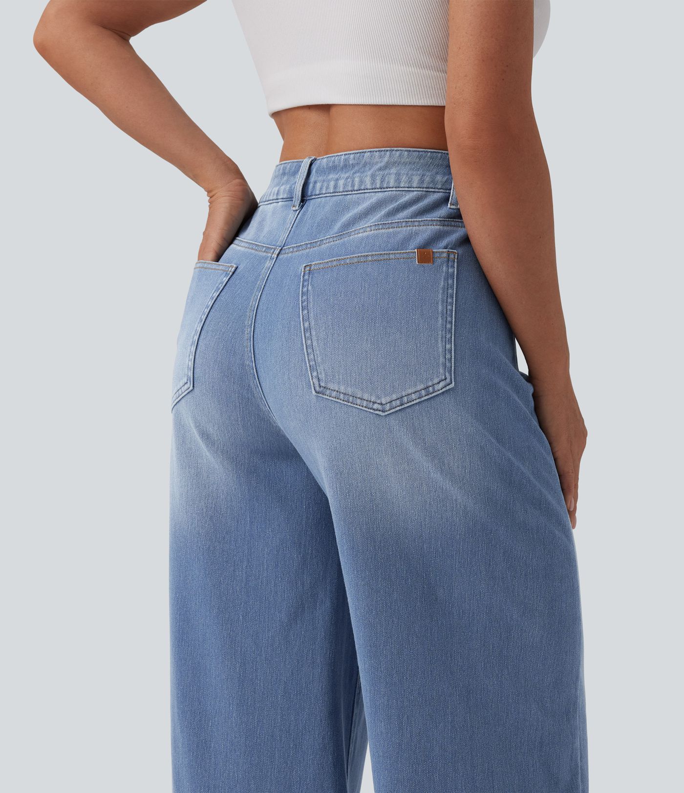 Jean baggy asymétrique Halara Flex™ taille haute effet délavé avec poches