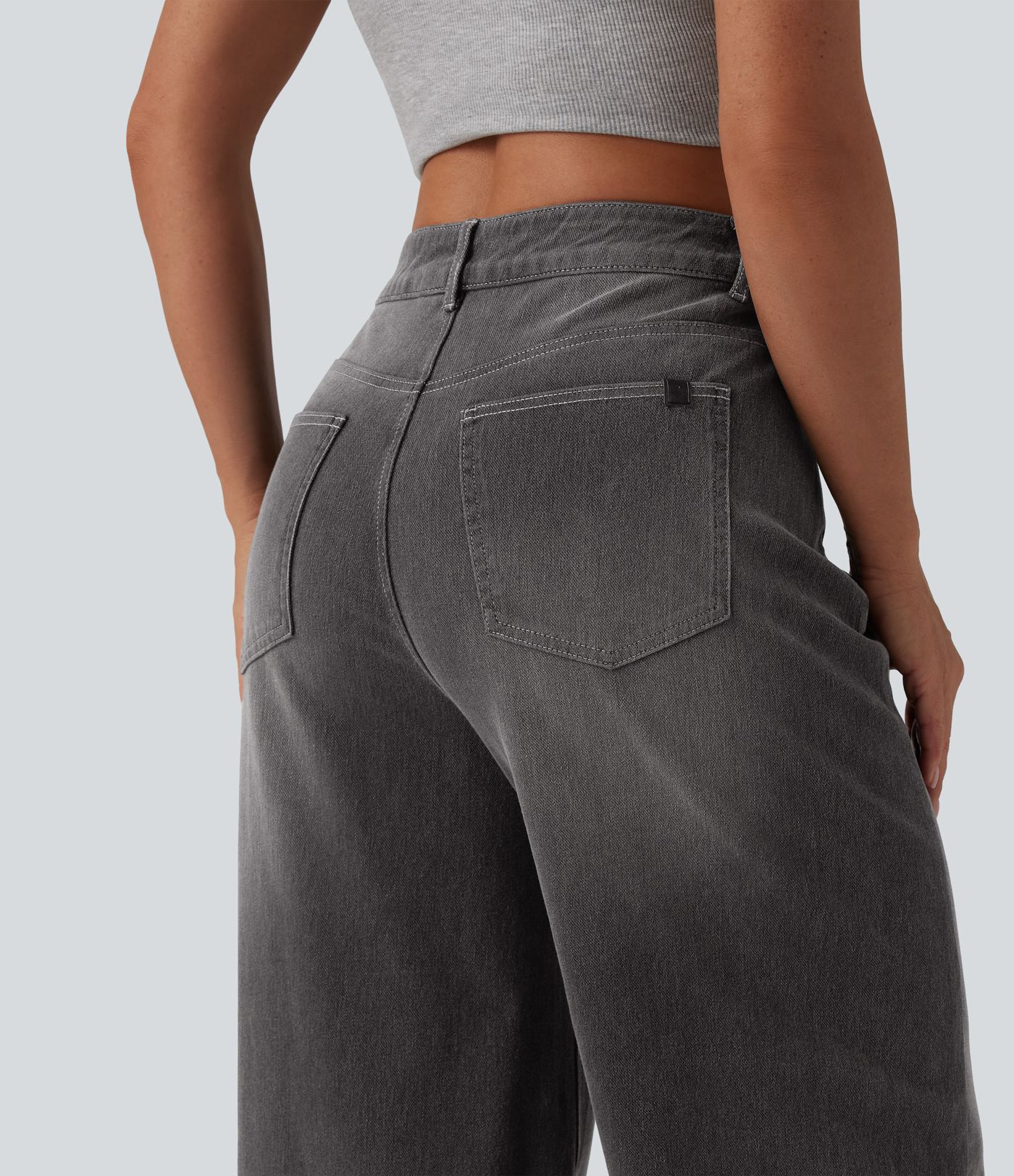 Jean baggy asymétrique Halara Flex™ taille haute effet délavé avec poches