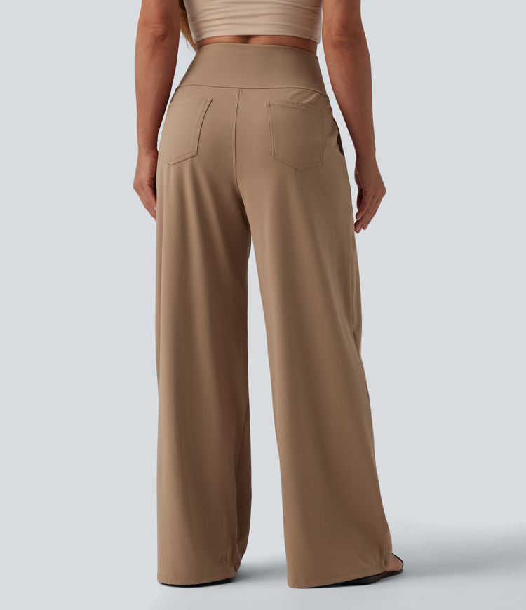 SoftlyZero™ Airy High Waisted Tummy Control Wide Leg Cool Touch Casual Trousers with Pockets-UPF50+