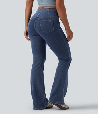 Halara Flex™ jeans décontractés évasés, taille mi-haute, effet gainant pour le ventre, avec poches Halara Flex™ jeans décontractés évasés, taille mi-haute, effet gainant pour le ventre, avec poches