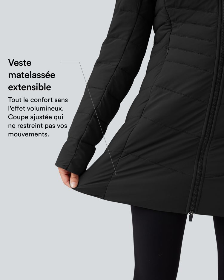 Doudoune longue extensible PuffFlex à capuche avec poches