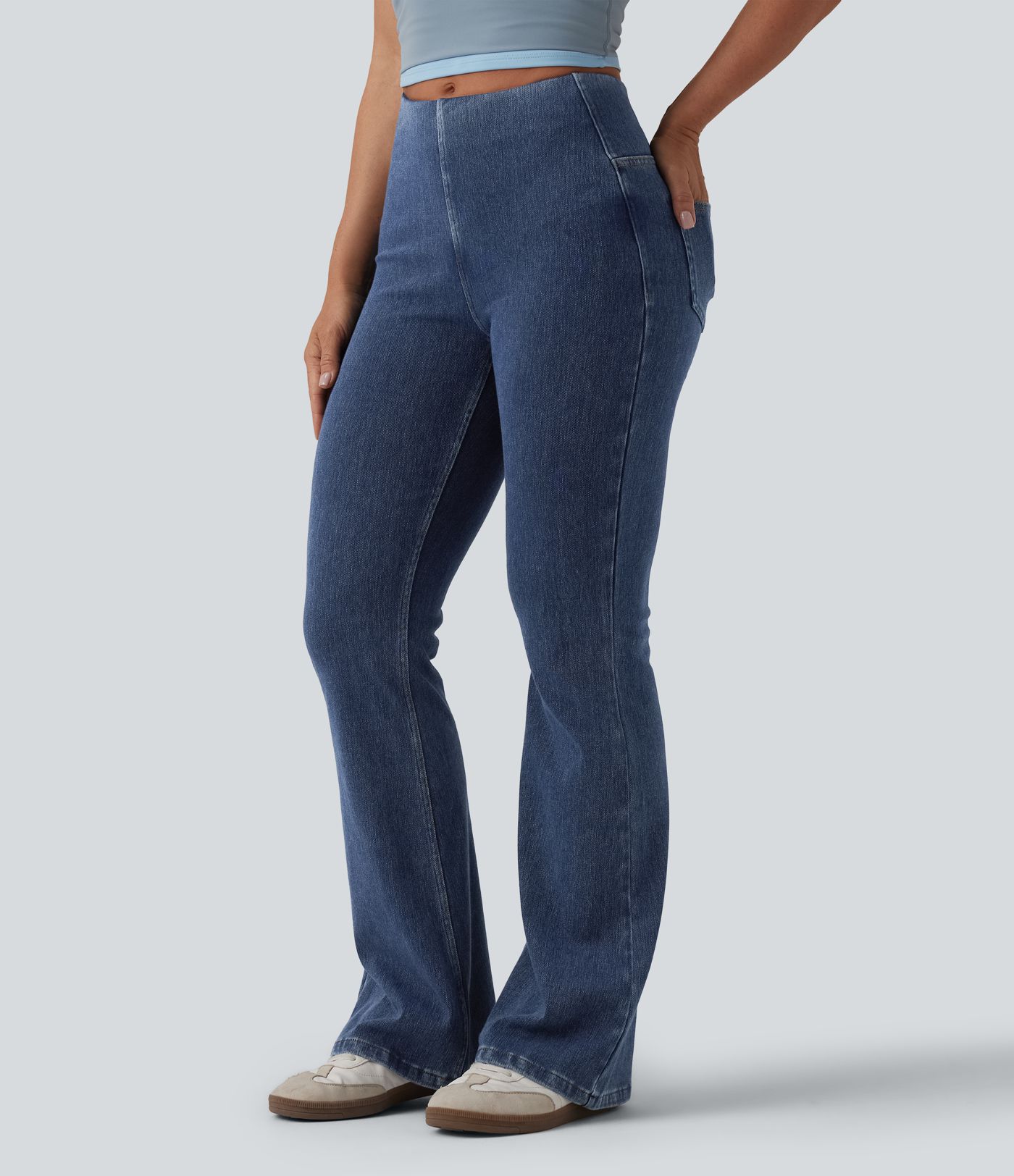 Halara Flex™ Mid Rise Tummy Control Flare Casual Jeans with Pockets
