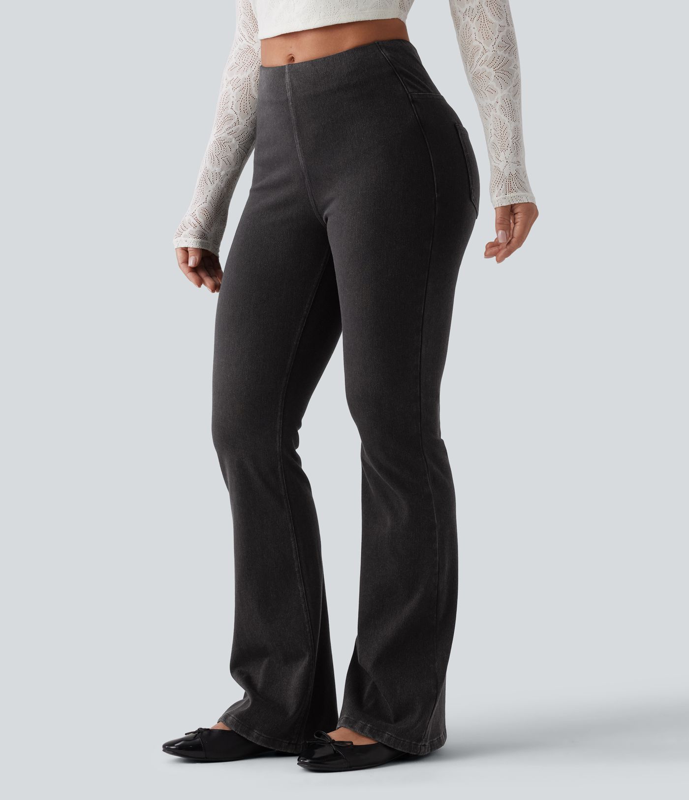 Halara Flex™ Mid Rise Tummy Control Flare Casual Jeans with Pockets