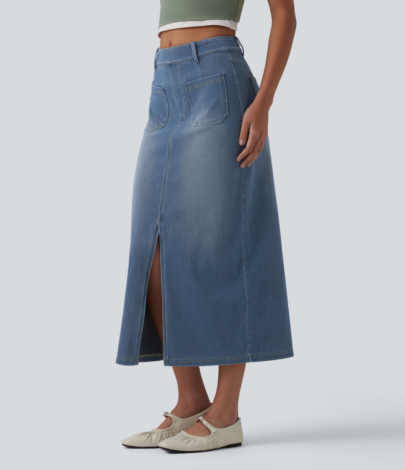 Halara Flex™ Mid Rise Denim Midi Casual Skirt with Pockets
