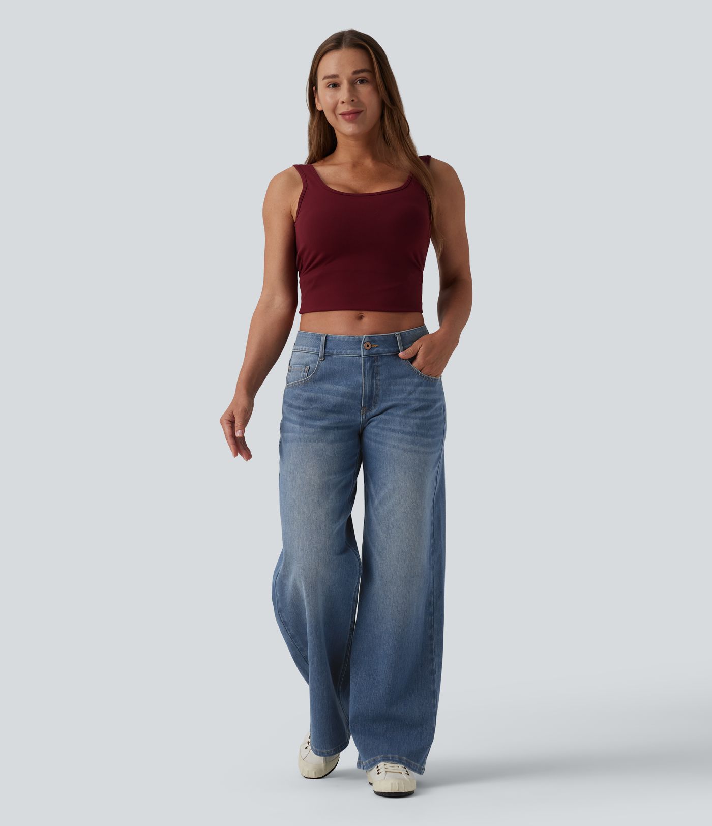 Halara Flex™ Low Rise Zipper Pockets Washed Baggy Wide Leg Casual Jeans