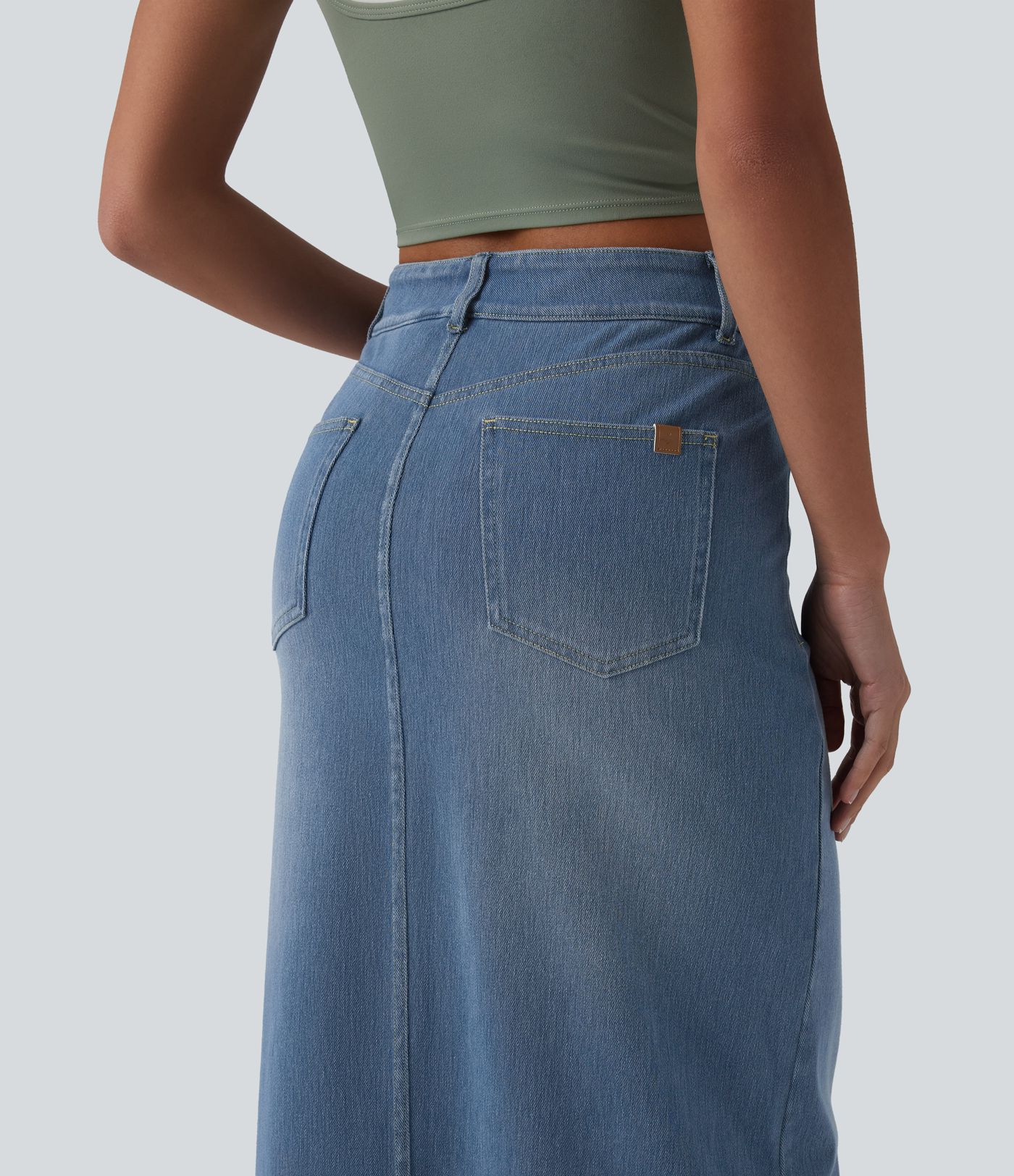 Halara Flex™ Mid Rise Denim Midi Casual Skirt with Pockets