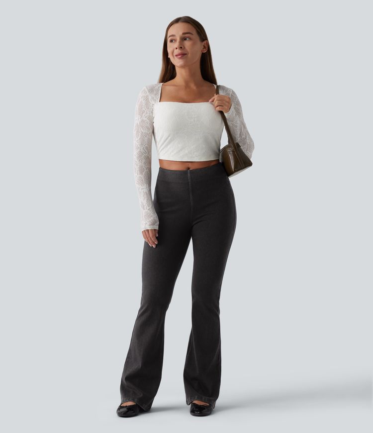 Halara Flex™ Mid Rise Tummy Control Flare Casual Jeans with Pockets