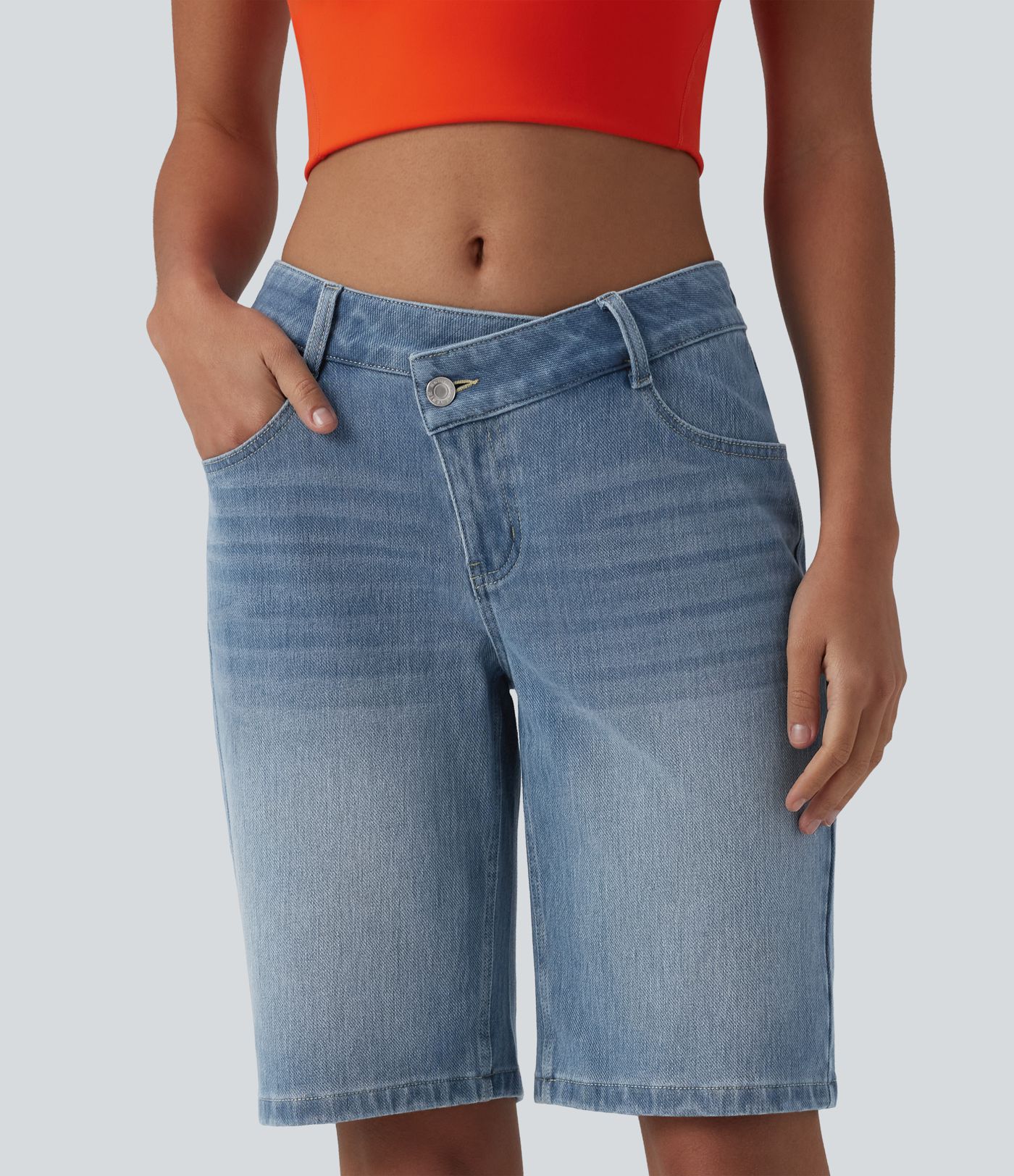 Halara Flex™ Asymmetric Low Rise Denim Casual Shorts with Pockets