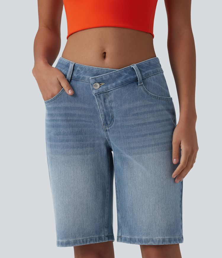 Halara Flex™ Asymmetric Low Rise Denim Casual Shorts with Pockets