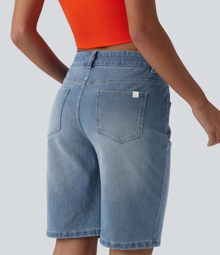 Halara Flex™ Asymmetric Low Rise Denim Casual Shorts with Pockets