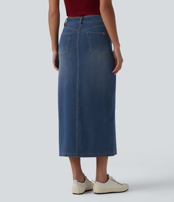 Halara Flex™ Jupe midi casual en jean taille mi-haute avec poches