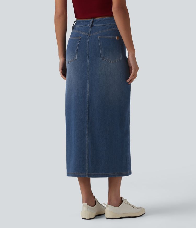 Halara Flex™ Jupe midi casual en jean taille mi-haute avec poches