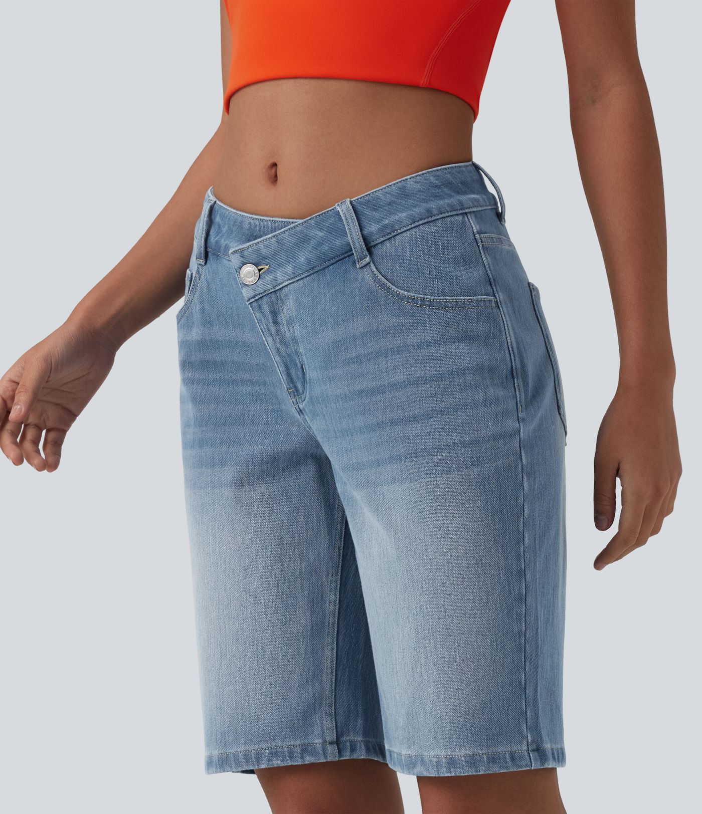 Halara Flex™ Asymmetric Low Rise Denim Casual Shorts with Pockets