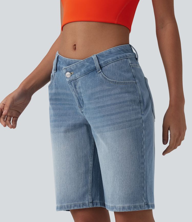 Halara Flex™ Asymmetric Low Rise Denim Casual Shorts with Pockets