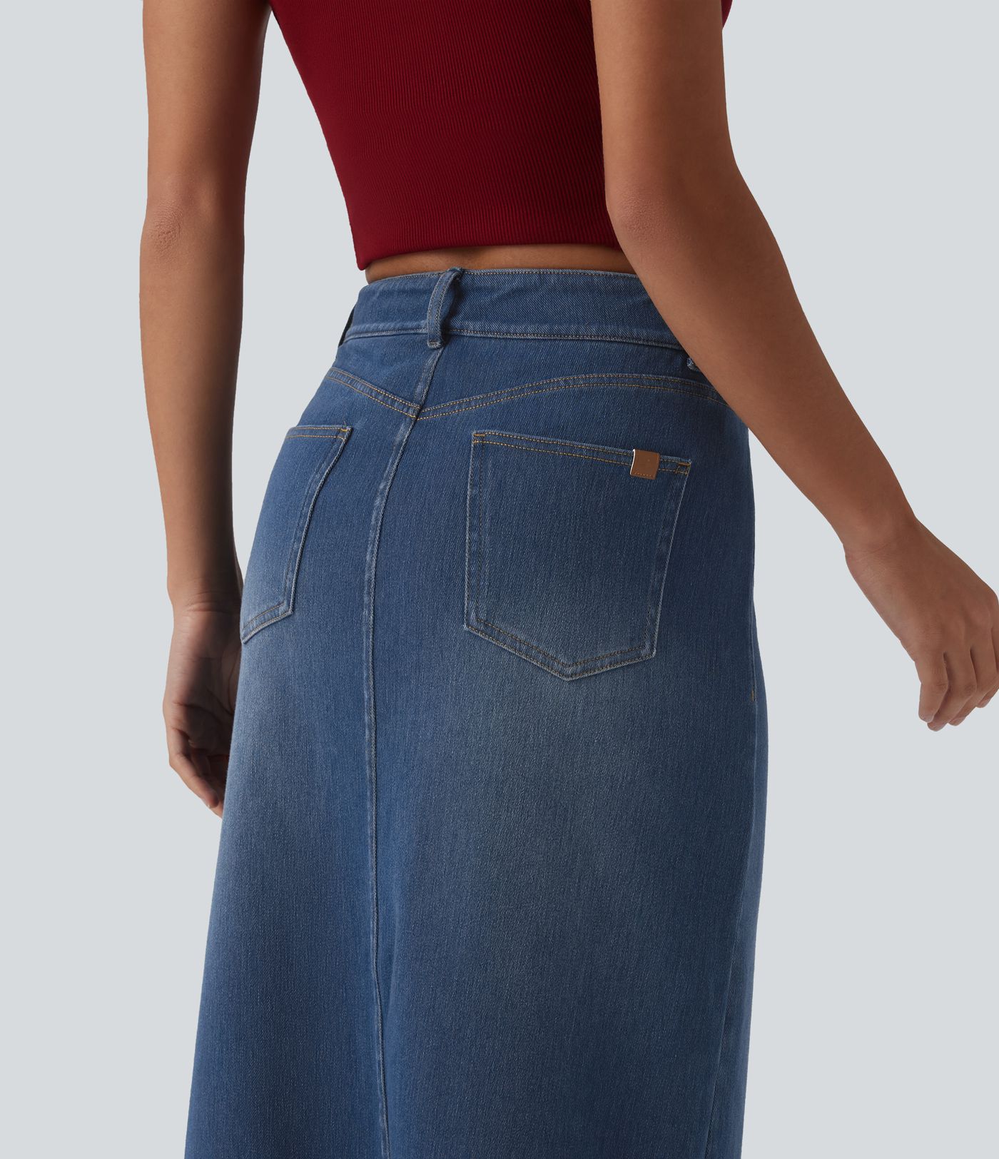 Halara Flex™ Jupe midi casual en jean taille mi-haute avec poches