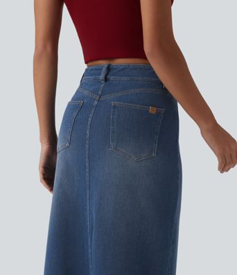 Halara Flex™ Jupe midi casual en jean taille mi-haute avec poches