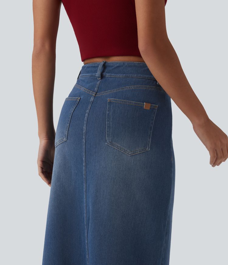 Halara Flex™ Jupe midi casual en jean taille mi-haute avec poches