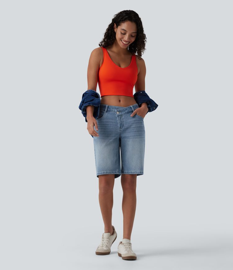 Halara Flex™ Asymmetric Low Rise Denim Casual Shorts with Pockets