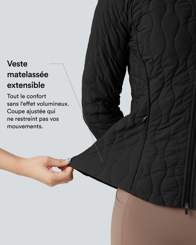 Doudoune d'entraînement col montant avec trous pouces et poches - oreiller de cou pliable