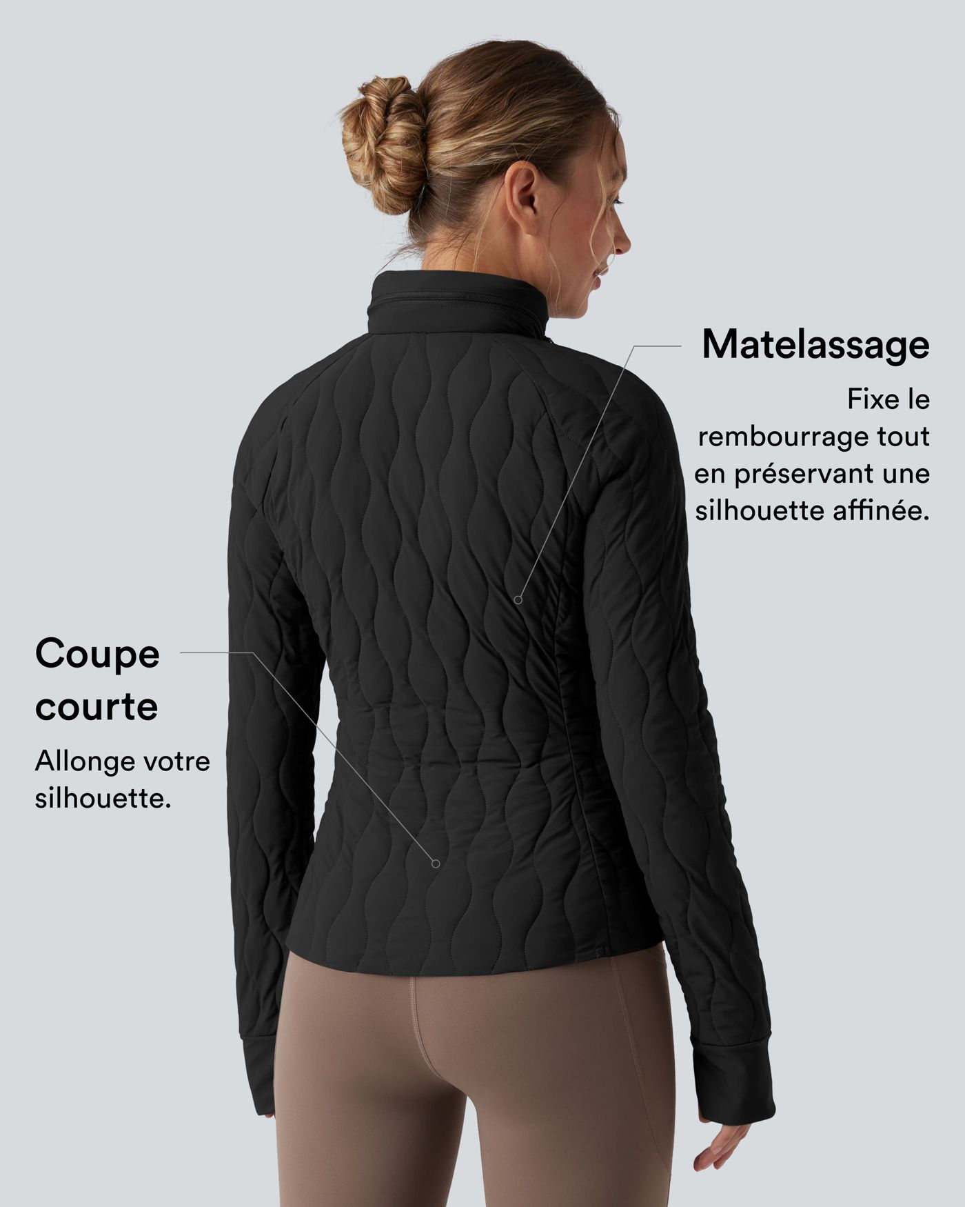 Doudoune d'entraînement col montant avec trous pouces et poches - oreiller de cou pliable