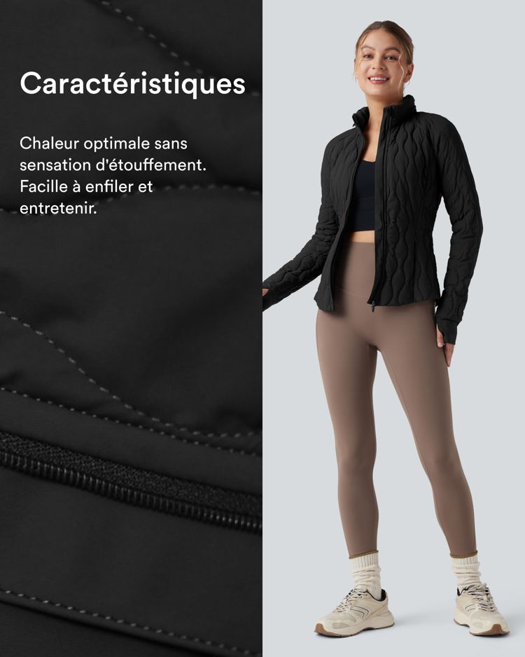 Doudoune d'entraînement col montant avec trous pouces et poches - oreiller de cou pliable