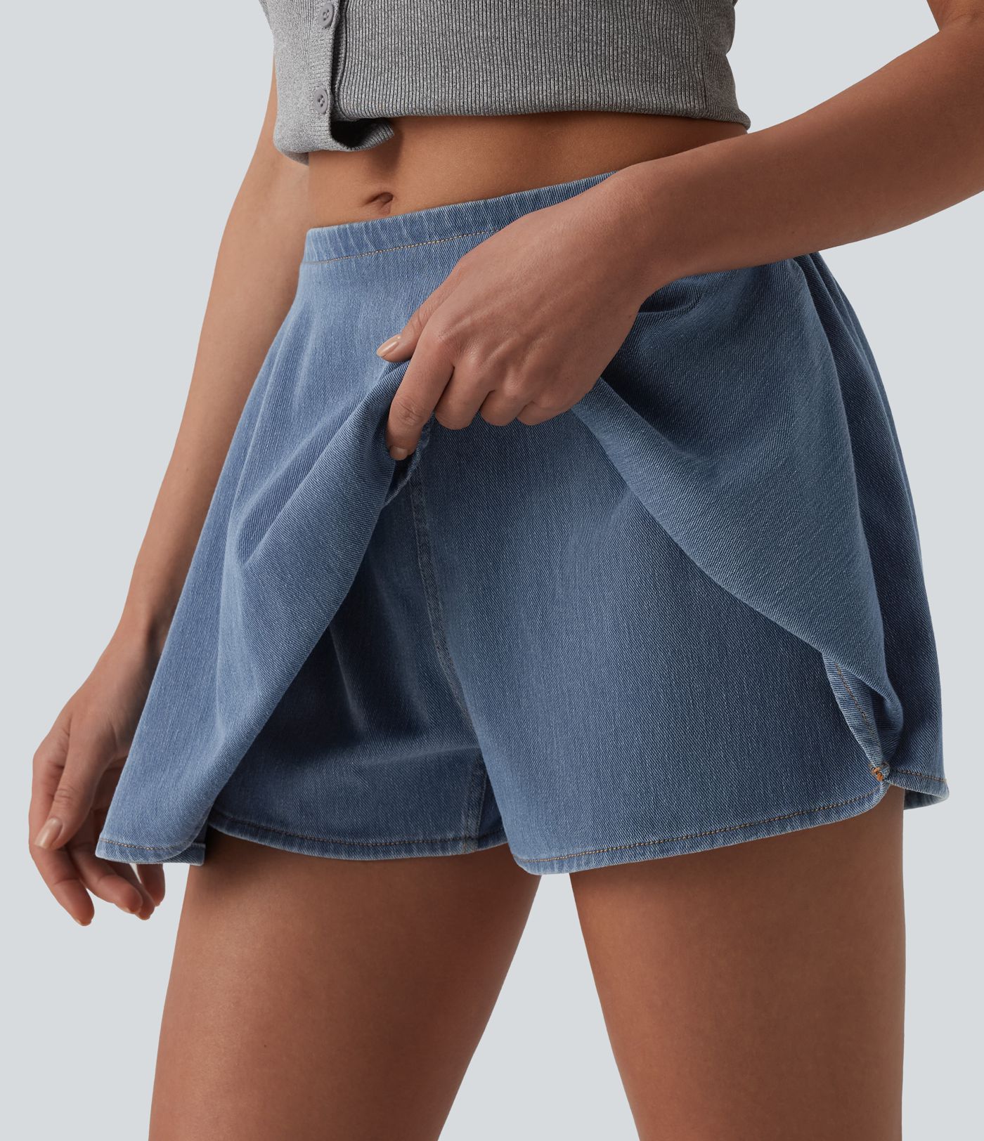Halara Flex™ Skort casual de denim, talle medio, corte en A