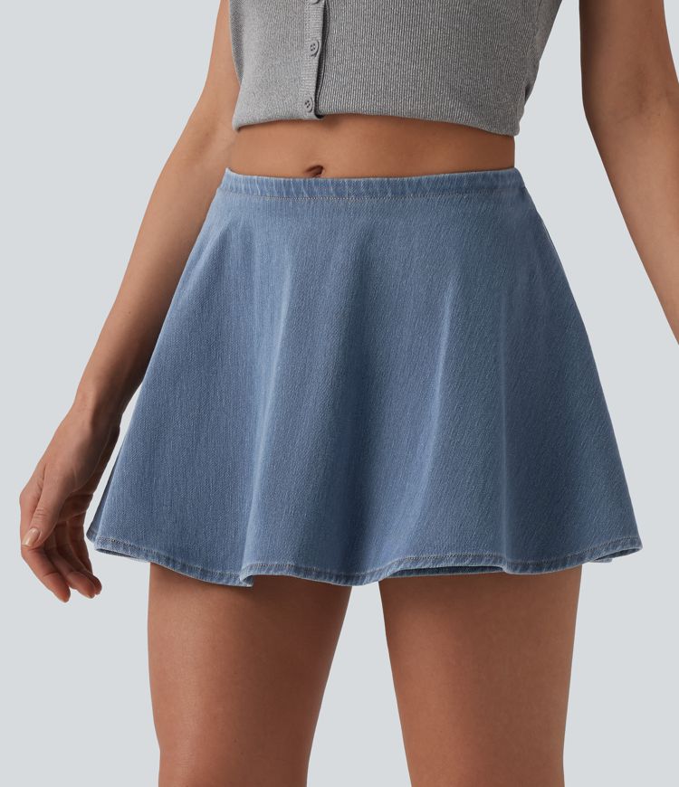 Halara Flex™ Skort casual de denim, talle medio, corte en A