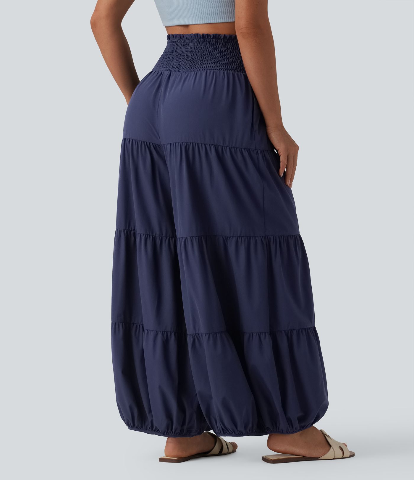 Breezeful™ High Waisted Shirred Knot Barrel Leg Quick Dry Bloomers Pants with Pockets