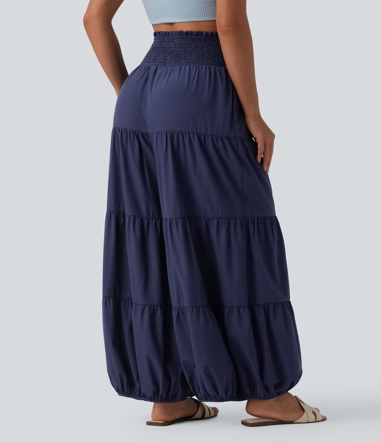 Breezeful™ High Waisted Shirred Knot Barrel Leg Quick Dry Bloomers Pants with Pockets
