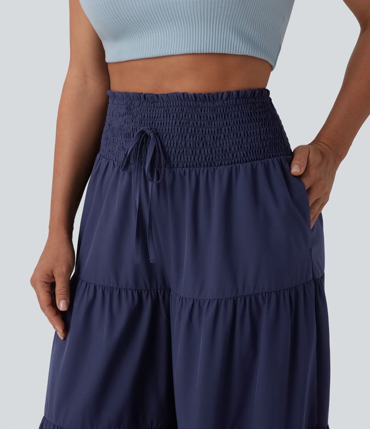 Breezeful™ High Waisted Shirred Knot Barrel Leg Quick Dry Bloomers Pants with Pockets