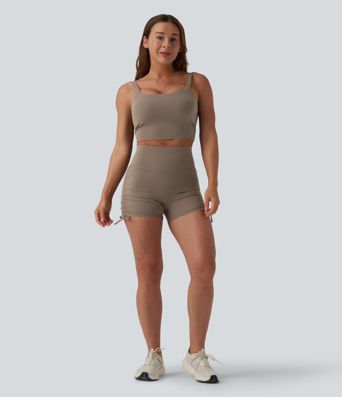 Halara UltraSculpt™ - Geraffte Yoga-Bikershorts mit hohem Bund, Bundtasche und seitlicher Schnürung