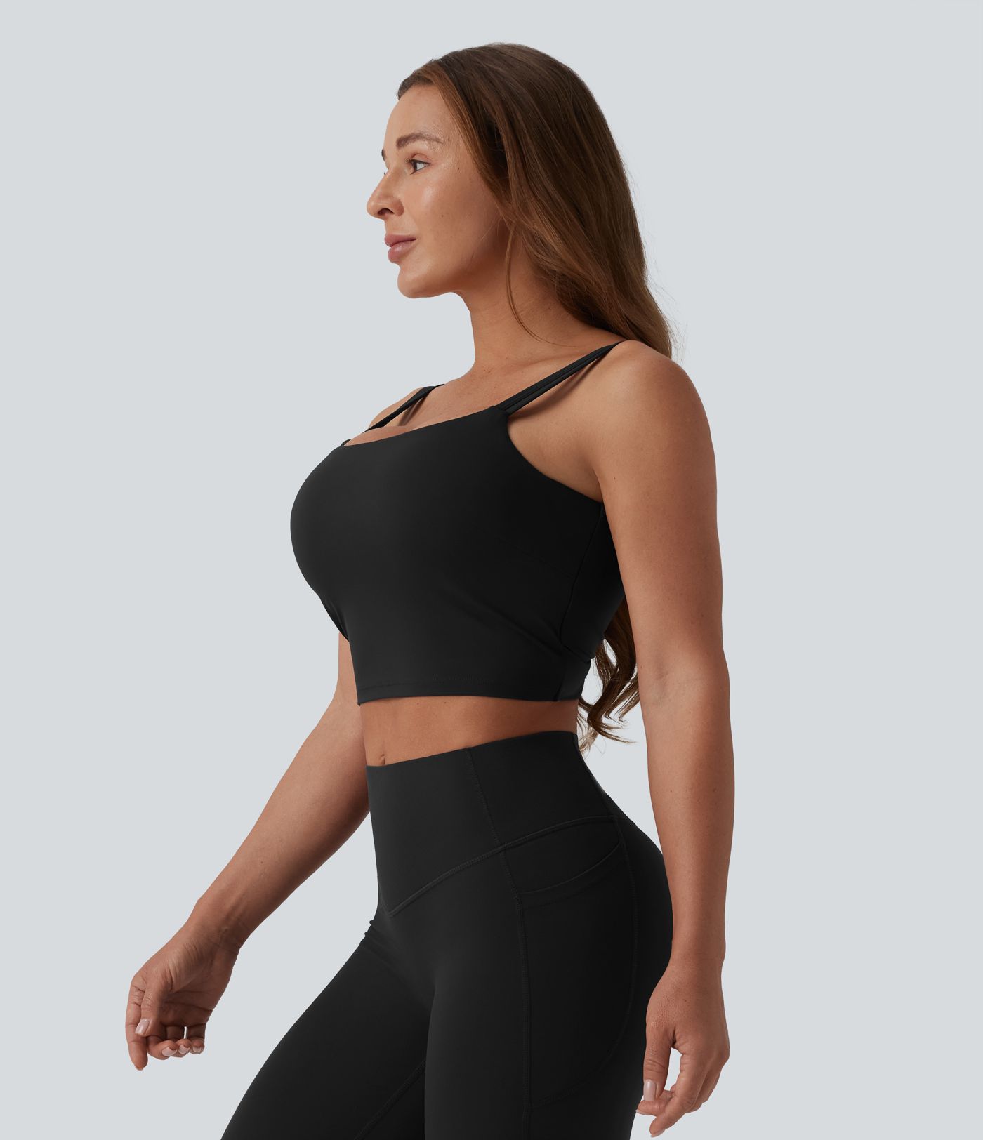 Halara UltraSculpt™ Double Straps Twisted Backless Cropped Built-in Bra Yoga Tank Top E-G Cups