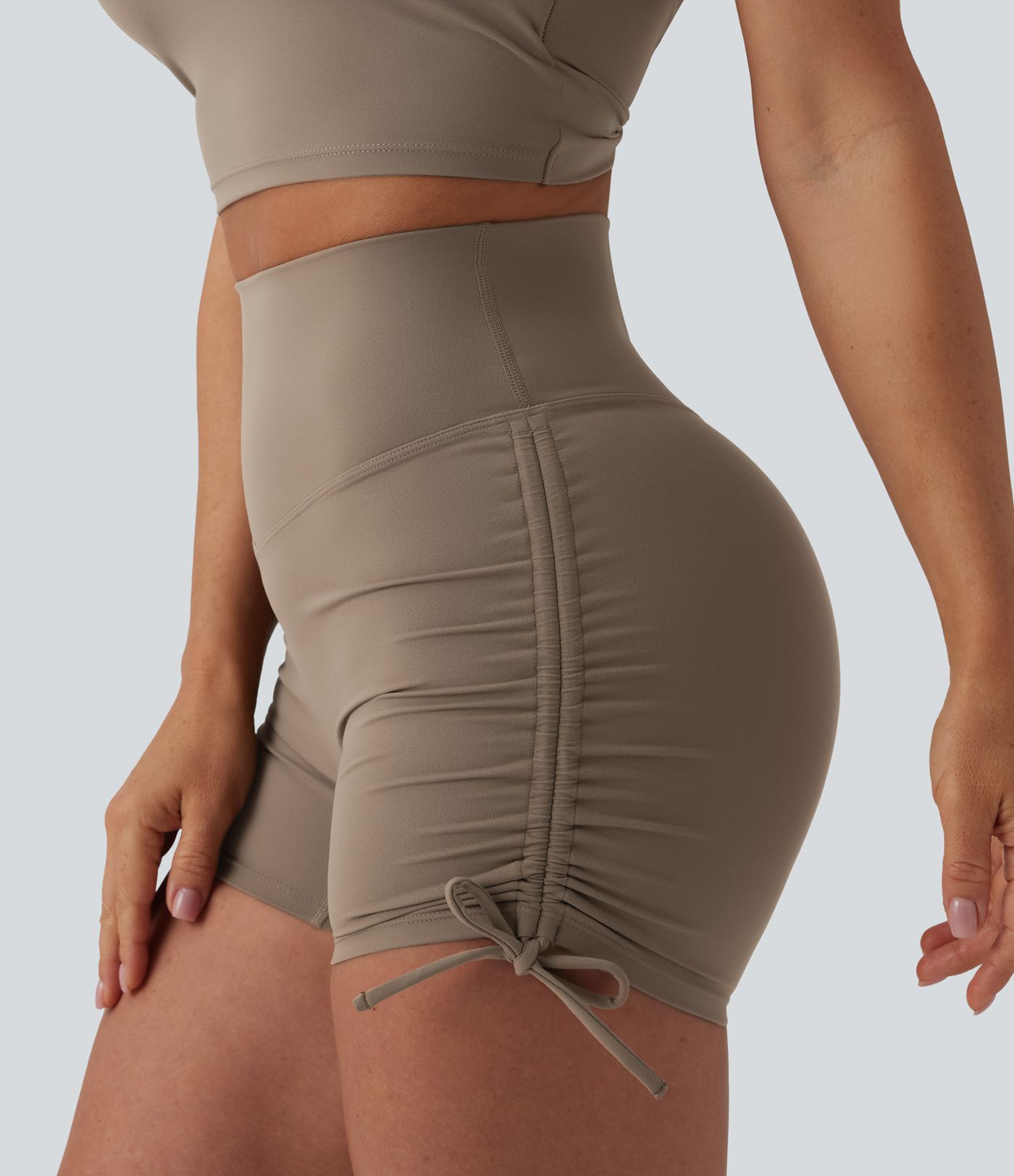 Halara UltraSculpt™ - Geraffte Yoga-Bikershorts mit hohem Bund, Bundtasche und seitlicher Schnürung