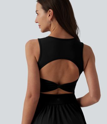 Round Neck Sleeveless Cut Out Midi Casual Dress