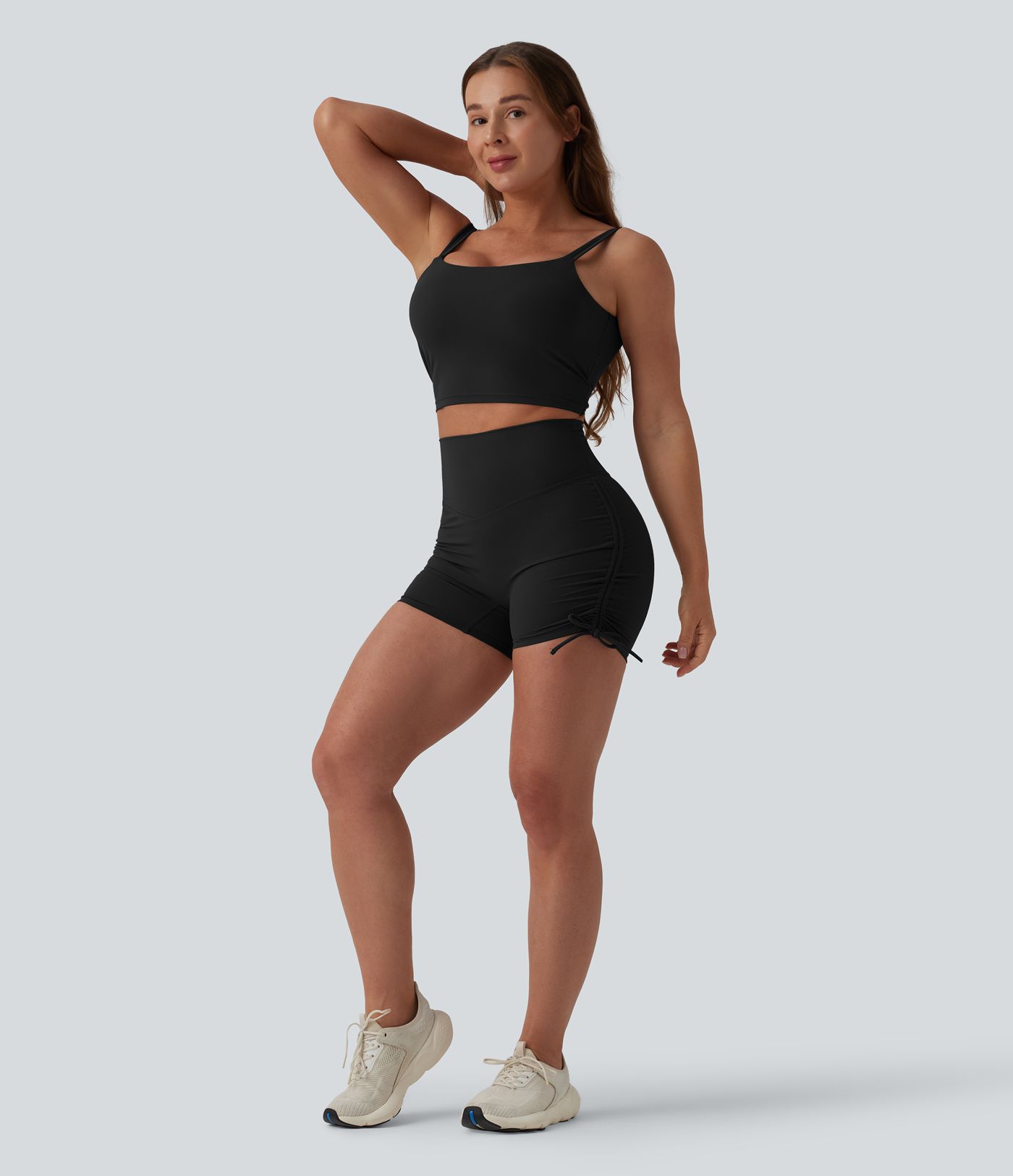 Halara UltraSculpt™ 3'' damskie szorty biker do jogi z wysokim stanem, marszczeniem, powiązaniem i kieszenią