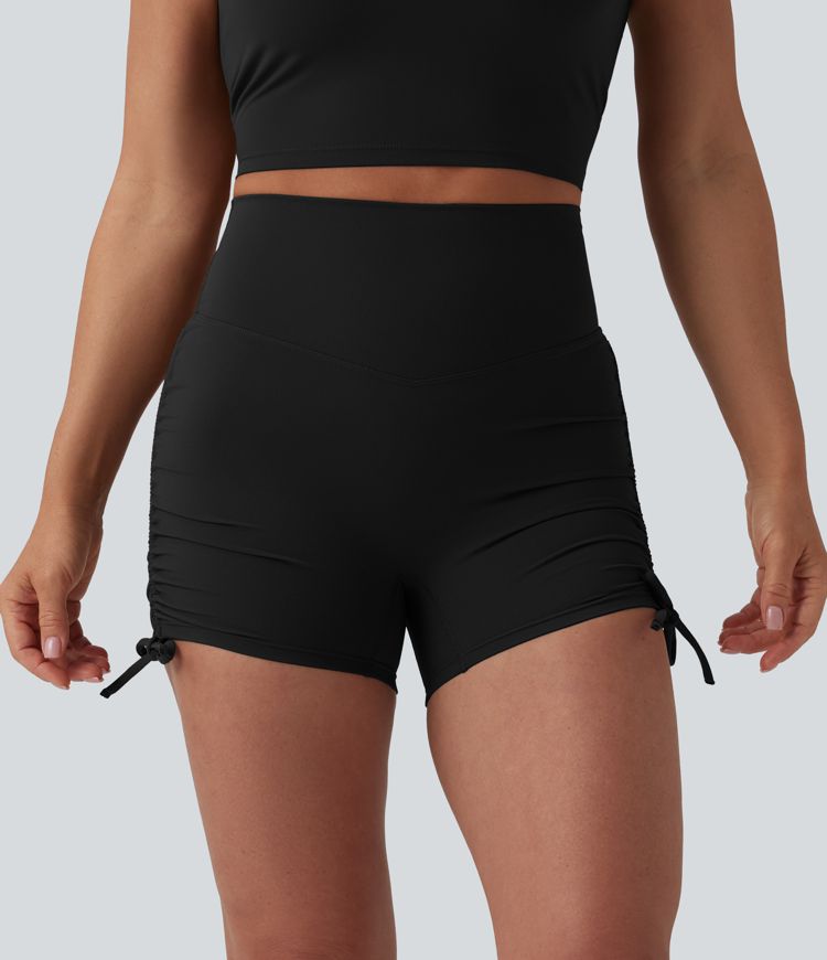 Halara UltraSculpt™ 3'' damskie szorty biker do jogi z wysokim stanem, marszczeniem, powiązaniem i kieszenią