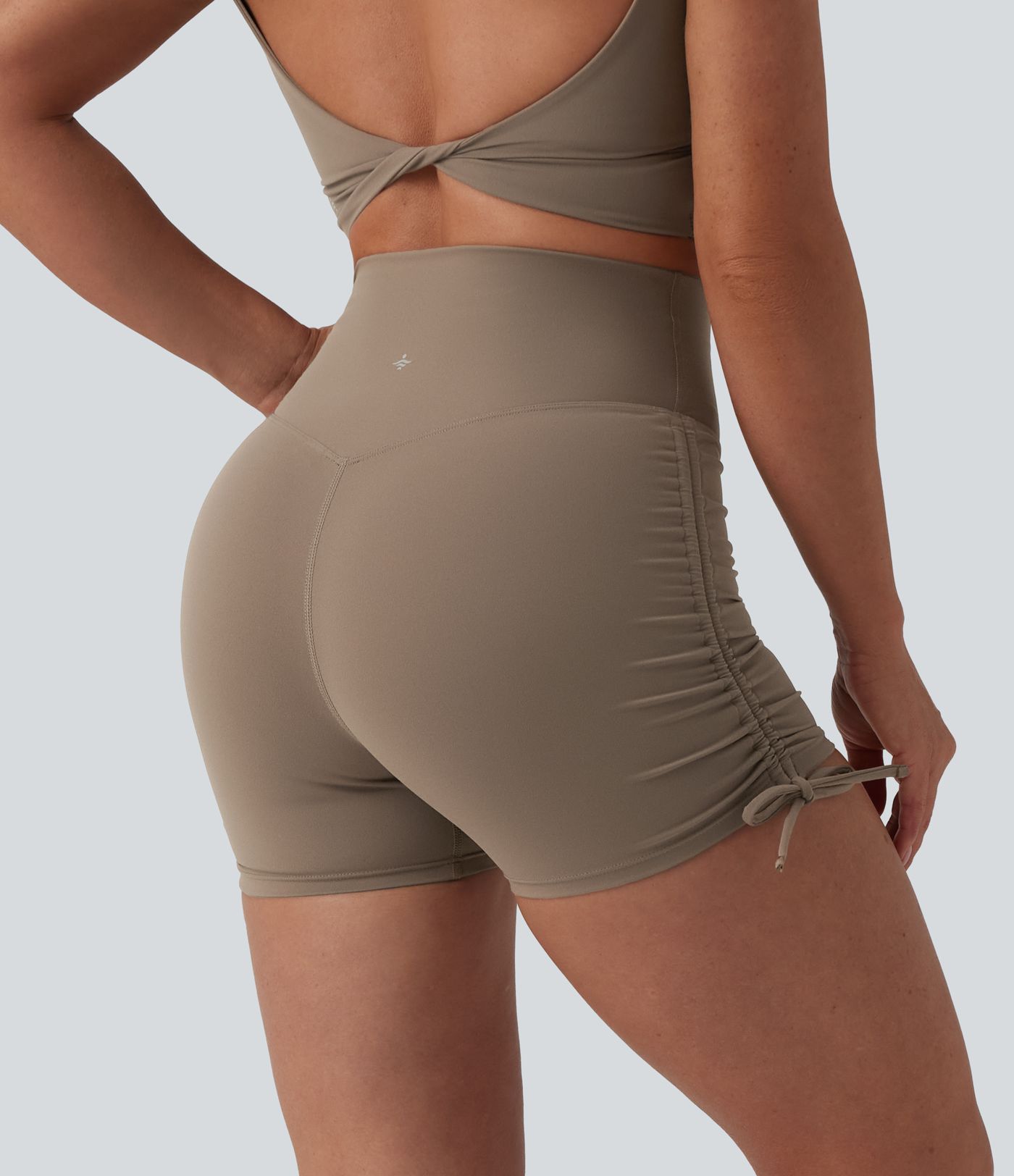 Halara UltraSculpt™ - Geraffte Yoga-Bikershorts mit hohem Bund, Bundtasche und seitlicher Schnürung