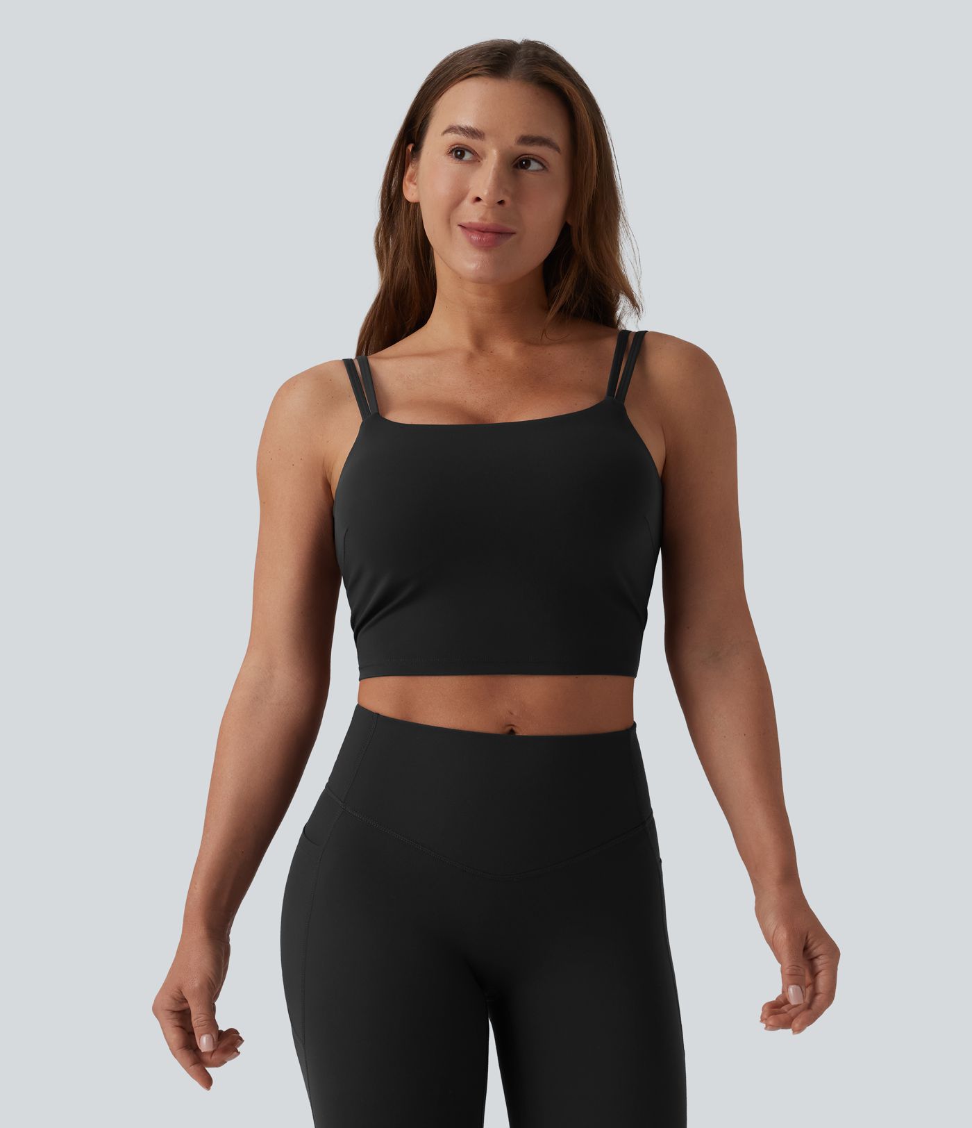 Halara UltraSculpt™ Double Straps Twisted Backless Cropped Built-in Bra Yoga Tank Top E-G Cups