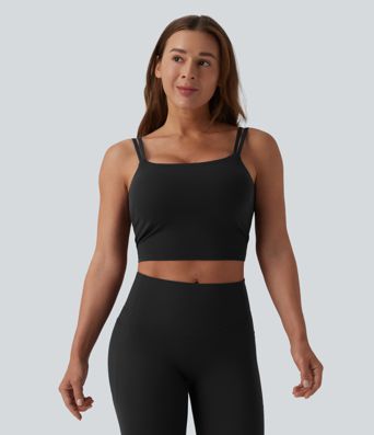 Halara UltraSculpt™ Double Straps Twisted Backless Cropped Built-in Bra Yoga Tank Top E-G Cups